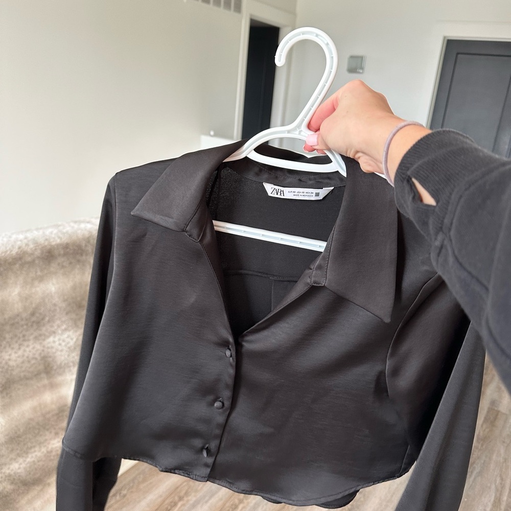 Zara Black Satin Blouse - Picture 5 of 6